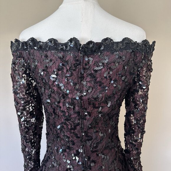Vintage Lillie Rubin sz 6 80s 90s Black Brown Sequin Cocktail Prom Dress Formal - Picture 7 of 12